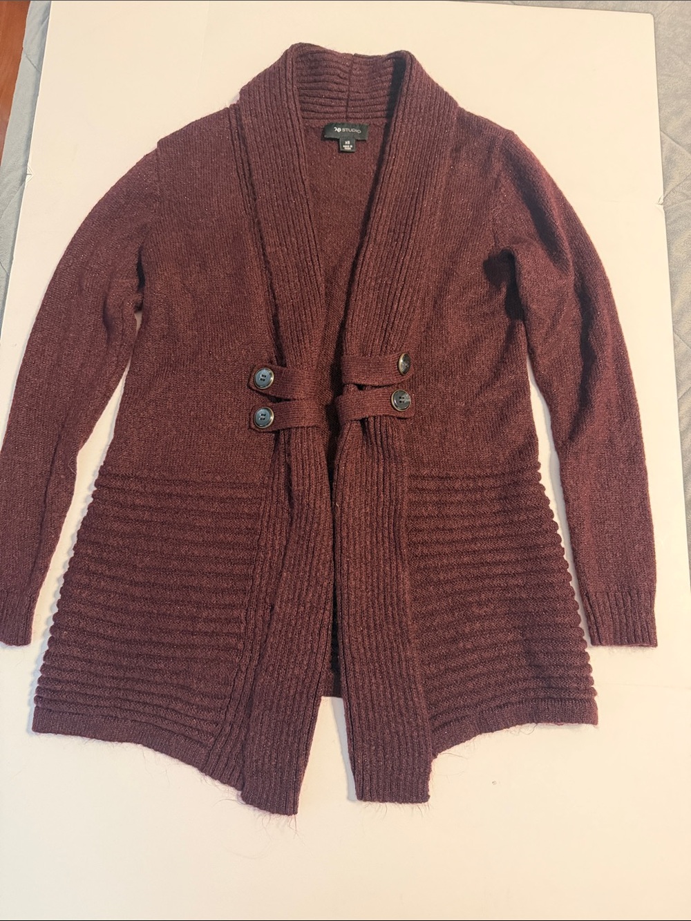 AB Studio Women's Ribbed Open-Front Cardigan Sweater - Burgundy